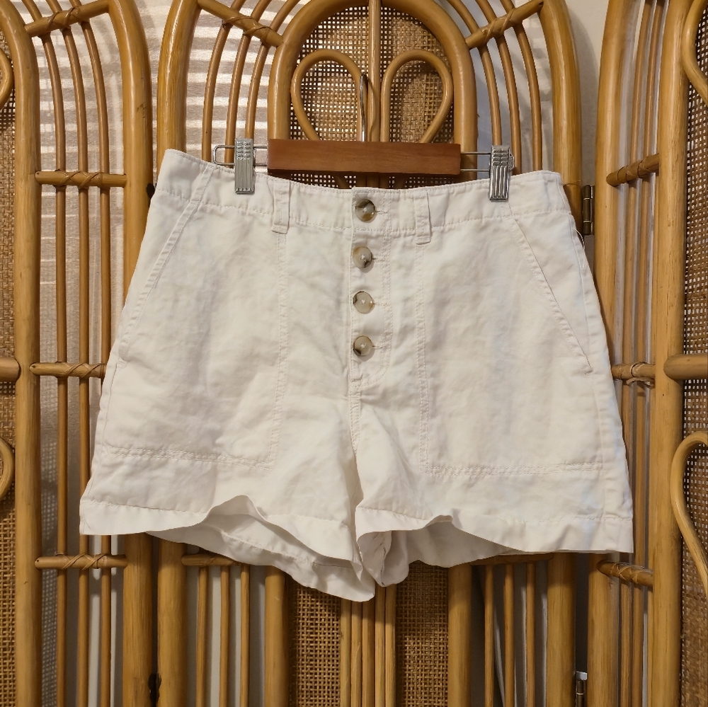 Loft Cream Cotton Linen Shorts